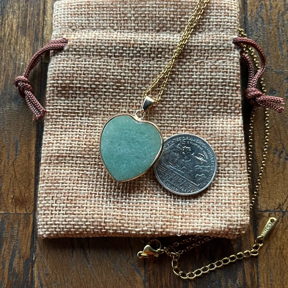 Green Aventurine Necklace Aventurine Pendant with Gold Stainless Steel Chain